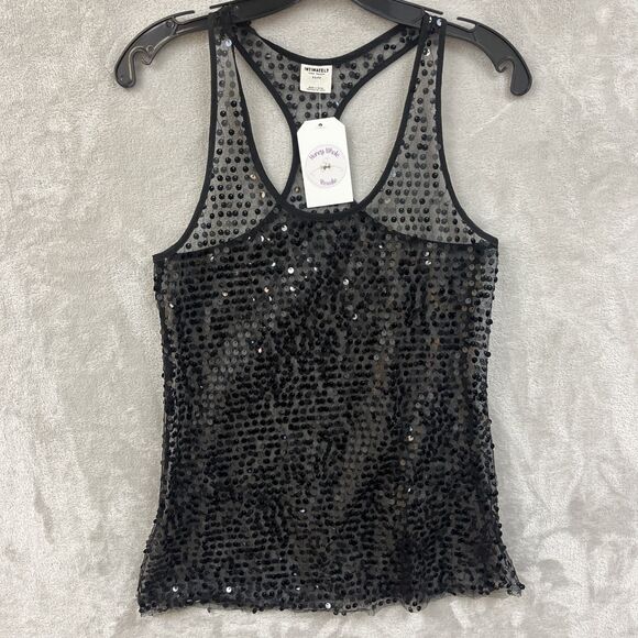 Free People Top Women’s‎ XS Sequin See Through Semi Sheer Mesh Racerback Black - Picture 1 of 6
